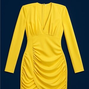 Elegant Yellow Ruched Dress
